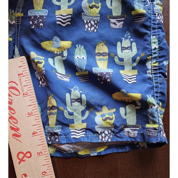 Andy & Evan Boys 4T Swim Trunks Blue Cactus Print Elastic Waist NO Drawstring - Picture 8 of 8
